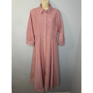 Max & Co Red Striped Cotton Poplin Maxi Shirt Dress Women's 10 Classic
